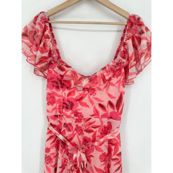 Lulus Sensationally Sweeter Floral Ruffled Maxi Dress Lace Up Backless, Pink NWT - Picture 6 of 12